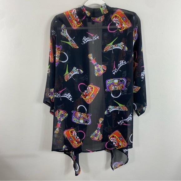 Slinky Brand Women's Open Front Novelty Print Black Sheer Kimono Sz M - Picture 7 of 10